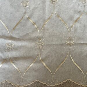 Embroidered Scalloped Edge Decorative Curtain Panel - Gold on Light beige